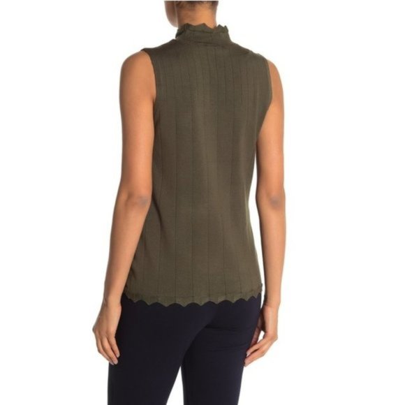 Cyrus Pointelle Scallop Trim Mock Neck Tank - Picture 2 of 5